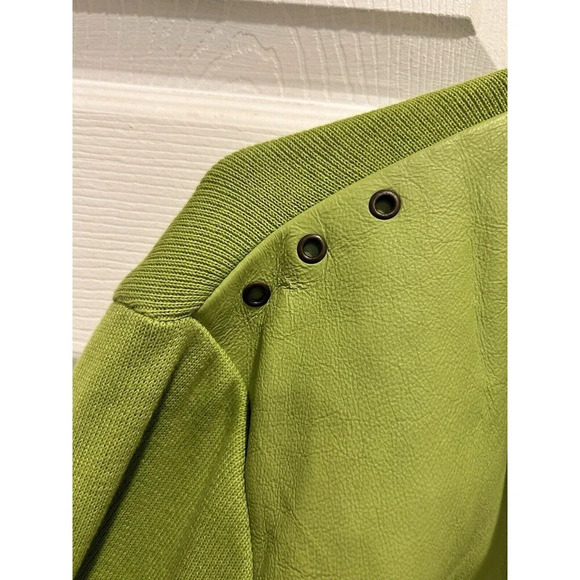 Peter Nygard Collection Lime Green Leather Front Knit Back Sleeves Jacket Large - Picture 4 of 8